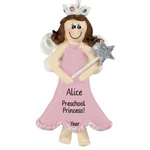 Image of Preschool Princess Holding Glittered Wand Ornament BRUNETTE