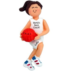 Image of Personalized FEMALE Basketball Coach Ornament BRUNETTE