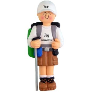 Image of Personalized MALE Hiker With Cap, Shirt + Khaki Shorts Ornament