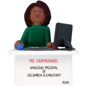Image of AFRICAN AMERICAN Principal At Desk + Computer Ornament