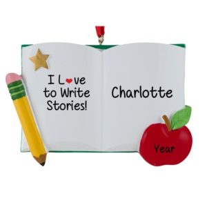 Image of Child Loves To Write Stories Book Personalized Ornament