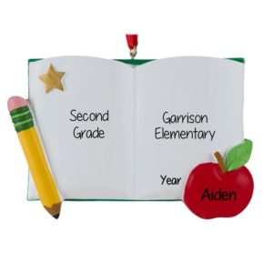Image of Personalized Student Book With Pencil + Apple Ornament