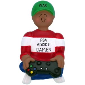 Image of Playstation 4 Video Game Player Christmas Ornament BOY AFRICAN AMERICAN