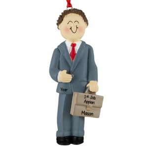 Image of First Job/New Job Male Holding Brief Case Ornament BROWN HAIR