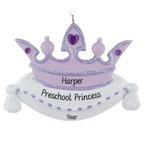 Image of Preschool Princess PURPLE Crown Glittered Personalized Ornament
