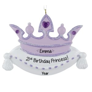 Image of Personalized 21st Birthday Princess PURPLE Crown Ornament