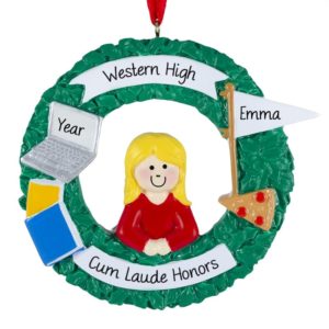 Image of Personalized High School GIRL Honors Graduate Wreath Ornament BLONDE