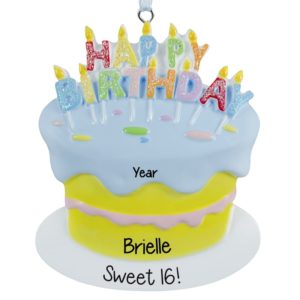 Image of Sweet 16 Birthday Celebration Cake With Glittered Candles Ornament