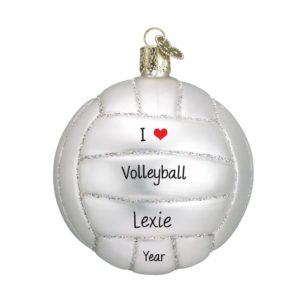 Image of I Love Volleyball Glass Glittered Ball Ornament