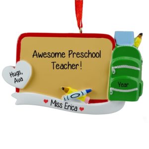 Image of Preschool Teacher Chalkboard Backpack & Crayons Ornament