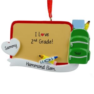 Image of Second Grade Student Chalkboard Backpack & Crayons Ornament