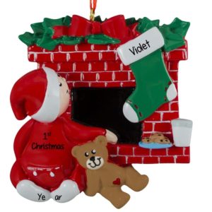 Image of Baby Girl's 1st Christmas Waiting For Santa Ornament