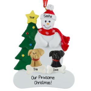 Image of Snowman With 2 Dogs Personalized Ornament