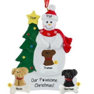 Image of Snowman With 3 Pets Personalized Ornament