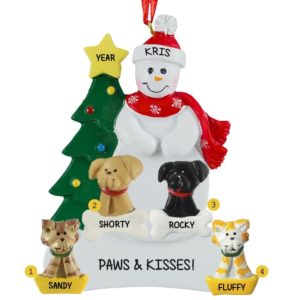 Image of Snowman With 4 Pets Personalized Ornament
