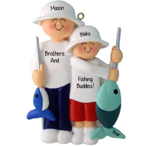 Image of Two Brothers Fishing Together Catching Fish Ornament