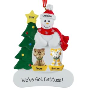 Image of Snowman With 2 Cats Personalized Ornament