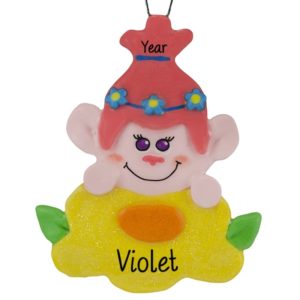 Image of Personalized Troll With Flower Handmade in USA Dough Ornament