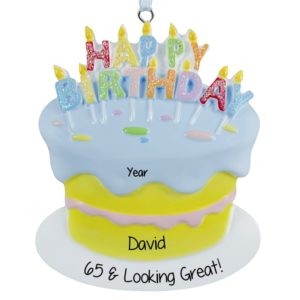 Image of Happy Birthday Cake Glittered Letters Personalized Ornament