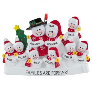 Image of Grandparents + 7 Grandkids Snow Family Personalized Ornament