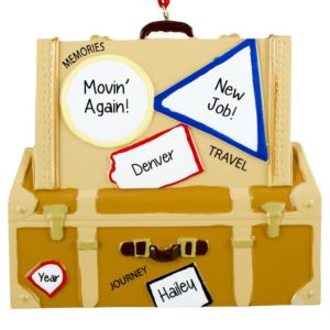 Image of Person Moving To Another City Suitcase Personalized Ornament