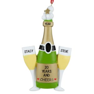 Image of Anniversary Champagne Bottle 2 Glasses Ornament