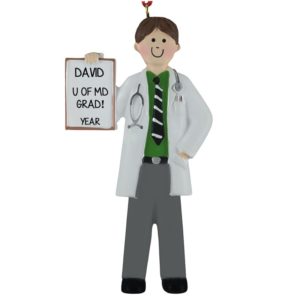 Image of Male Doctor Graduate Holding Chart Personalized Ornament BROWN Hair