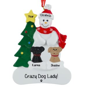 Image of Personalized Crazy Dog Lady 2 Dogs Snowman Ornament