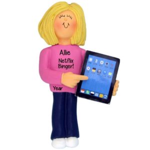 Image of Netflix Binger Female With iPad Personalized Ornament