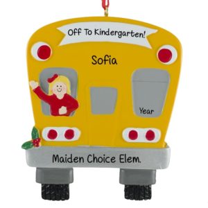Image of Off To Kindergarten GIRL On School Bus Ornament BLONDE