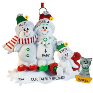Image of Expecting Sled Snow Family Of 3 With CAT Ornament