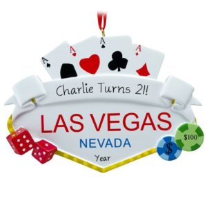 Image of Celebration In Las Vegas Cards & Dice Personalized Ornament