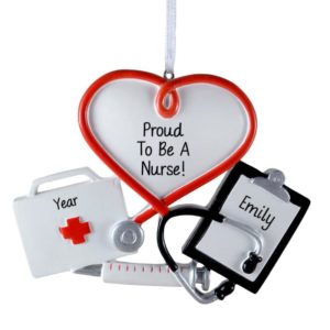 Image of Personalized Proud Nurse Clipboard & Stethoscope Ornament