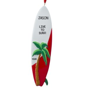 Image of Personalized Surfboard Palm Tree Ornament