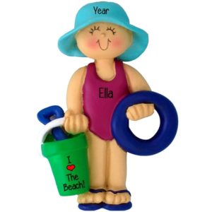 Image of Girl At Beach Holding Bucket & Shovel Personalized Ornament