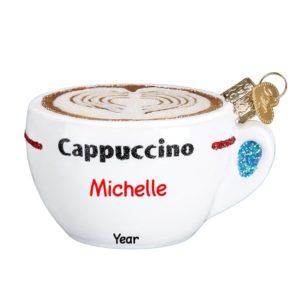 Image of Cappuccino In Cup Personalized Glittered Glass Ornament