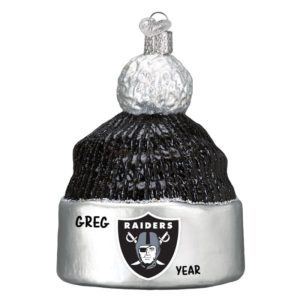 Image of Personalized Raiders Beanie Glittered Glass 3-D Ornament