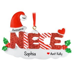 Image of Awesome Niece Red Glittered Letters Christmas Ornament