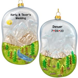 Image of Destination Wedding In Mountains Glittered Glass Ornament