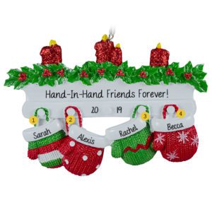 Image of Personalized 4 Friends Mittens Ornament RED & GREEN