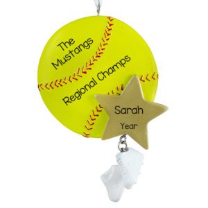 Image of Personalized Softball School Team Ornament YELLOW