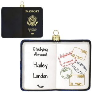 Image of Personalized Passport Studying Abroad 2-Sided Glass Ornament