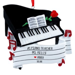 Image of Piano Teacher Glittered Music Notes Personalized Ornament