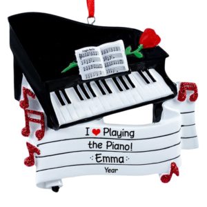 Image of I Love Playing The Piano Glittered Personalized Ornament