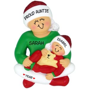 Image of Proud New Aunt Holding Baby Personalized Ornament