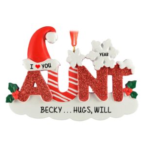 Image of Aunt I Love You Glittered Letters Personalized Ornament