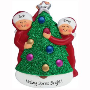 Image of Personalized Couple Decorating Christmas Tree Ornament