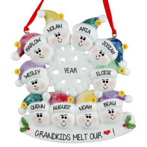 Image of 10 Grandkids Snowmen Around Flake Ornament