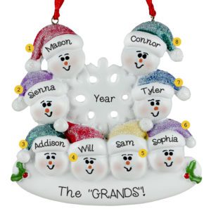 Image of Snow Family Around Flake 8 Faces RESIN Ornament