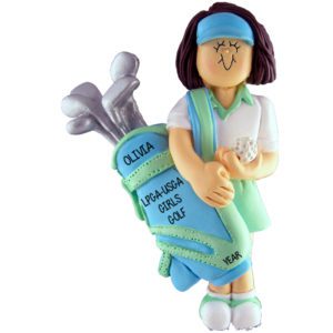 Image of Personalized Golf Camp Girl Holding Clubs Ornament BRUNETTE